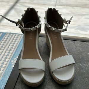 Esprit Romy White Espadrille Wedge Studded Ankle Strap Sandal